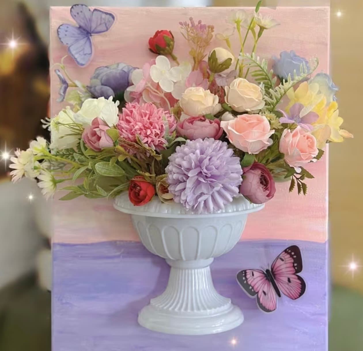 3D Vase on Canvas with Flowers